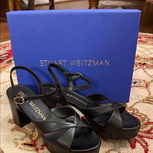 Stuart Weitzman Carmen Midi Black Platform Sandals